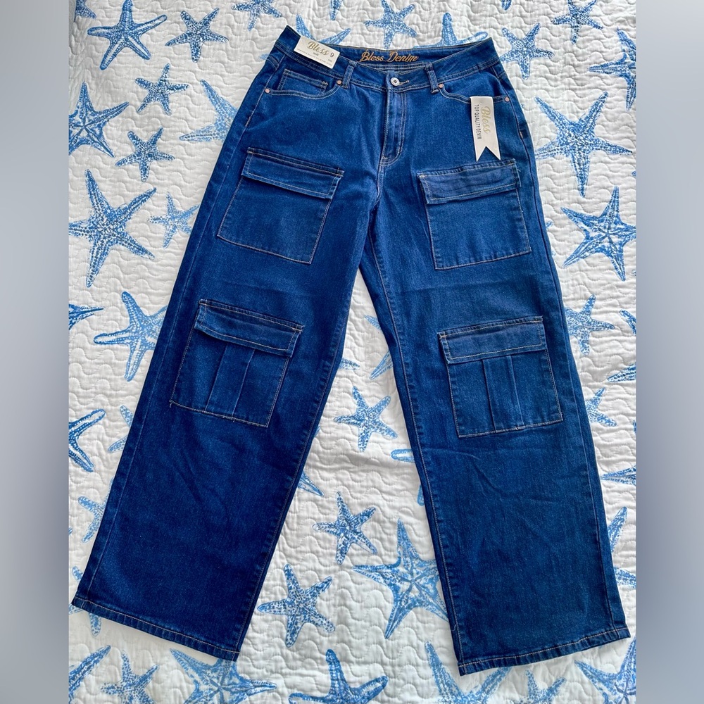 Bless Blue Denim Cargo Jeans